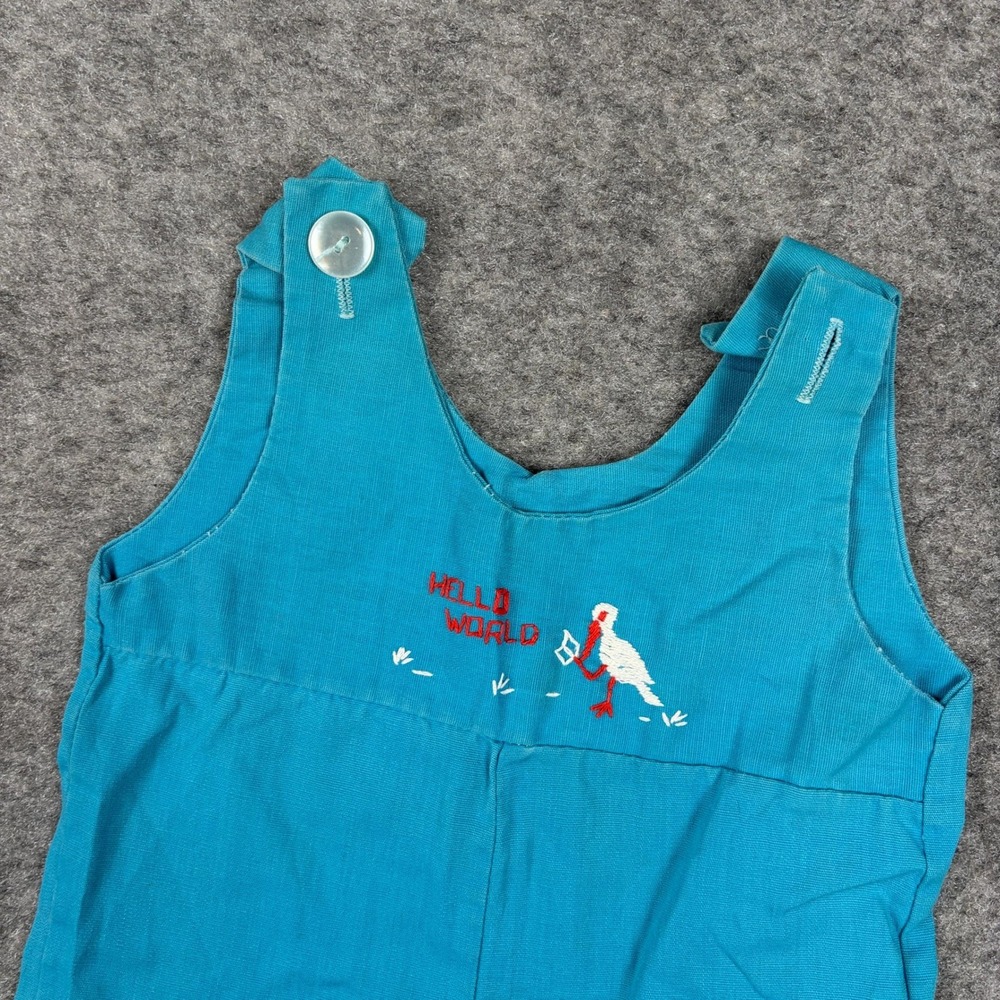 Romper Baby Teal Blue Hello World Stork Embroidery Vintage Surf Preppy 80s 90s - Picture 6 of 10